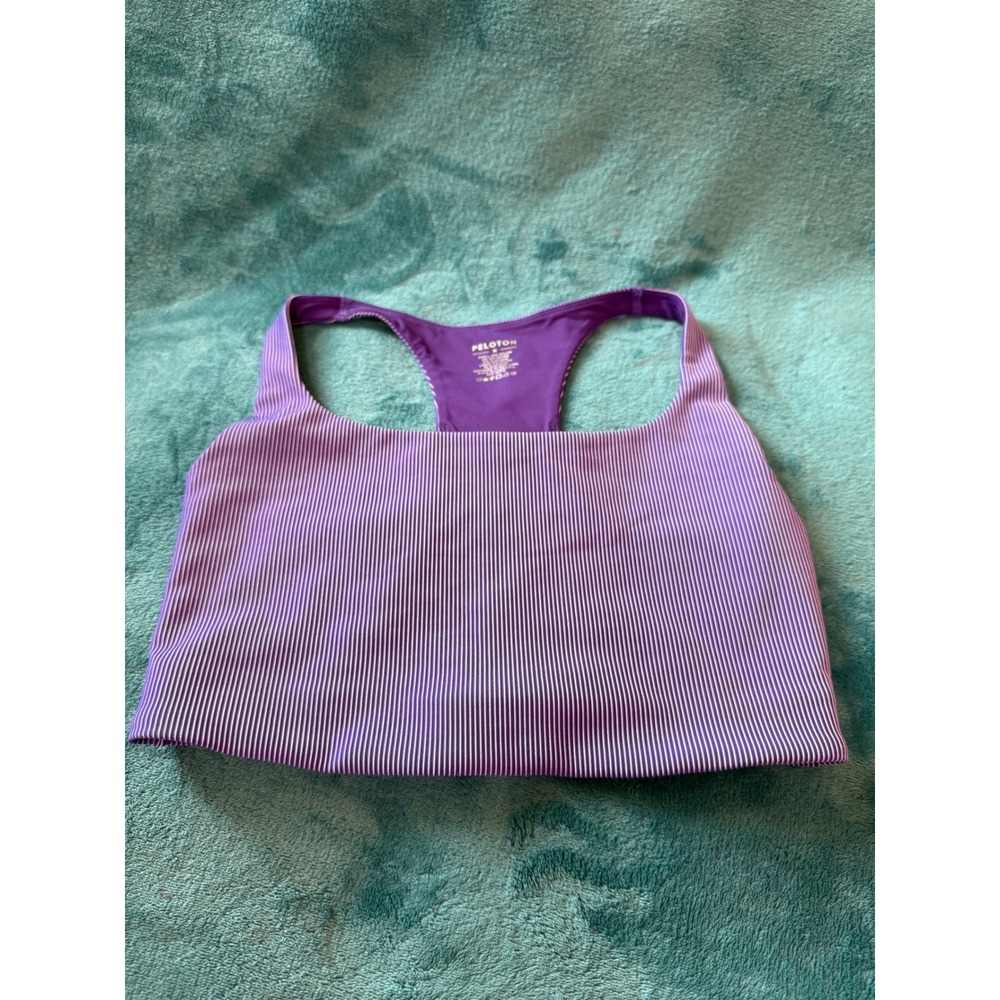 Peloton Womens Purple‎ White Striped Racerback Sports Bra Size Medium RN150110